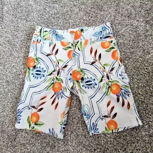 Chico's Orange Print Pull On Bermuda Shorts, Women's Size 6 White Blue